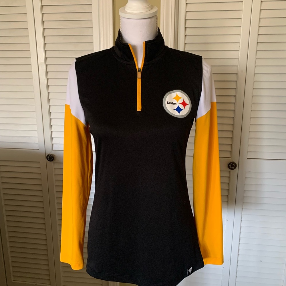 Fanatics Pittsburg Steelers Women's Black and Gold Long Sleeve Quarter Zip Top